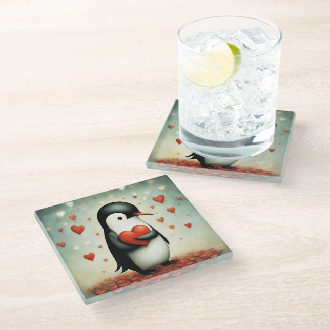 Posavasos De Vidrio Amor pingüino 1 (Angular)