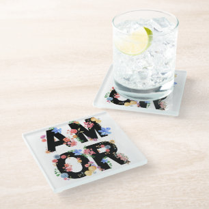 Posavasos De Vidrio Amor, Primavera Floral, Amor, Acuarela Romántica