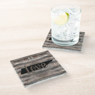 Posavasos De Vidrio amor rústico TENNESSEE en letra cursiva
