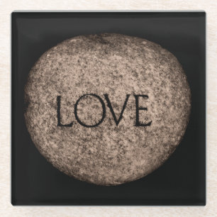 Posavasos De Vidrio "Amor" tallado en piedra en Sepia