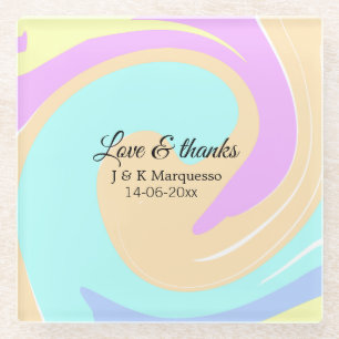 Posavasos De Vidrio Amor y gracias nombre boda de mármol colorido