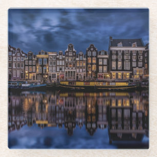 Posavasos De Vidrio Amsterdam con canales en el atardecer