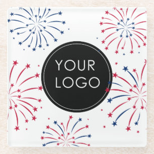 Posavasos De Vidrio Añadir el logotipo 4 de julio de fuegos artificial