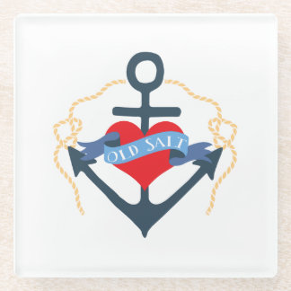 Posavasos De Vidrio Ancla y corazón de la nave de la sal vieja