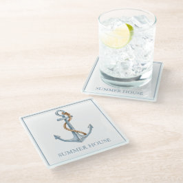 Posavasos De Vidrio Anclaje Azul Vintage Con Rope Personalizado