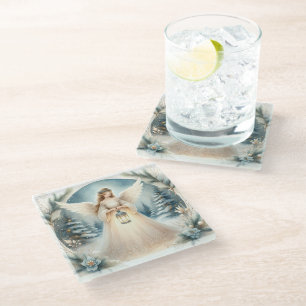 Posavasos De Vidrio Ángel Celestial de Invierno Farol de Esperanza