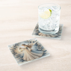 Posavasos De Vidrio Ángel Celestial de Invierno Farol de Paz