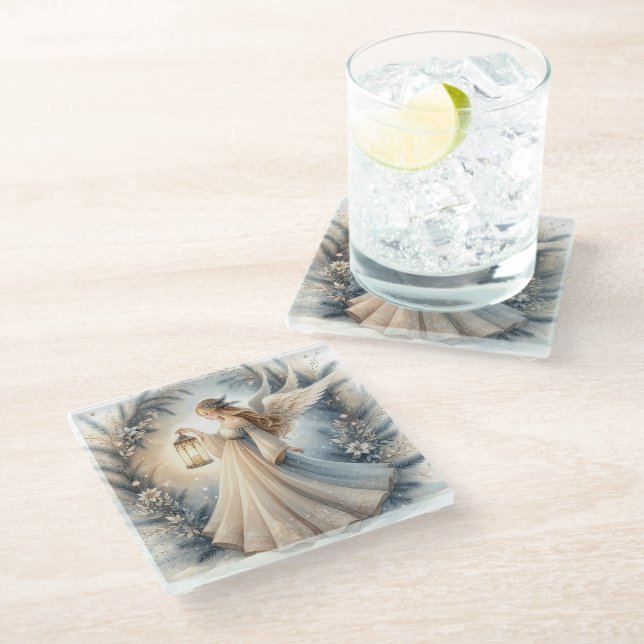Posavasos De Vidrio Ángel Celestial de Invierno Farol de Paz (Angular)