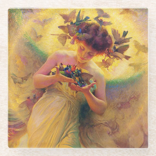 Posavasos De Vidrio "Ángel de las aves" por Franz Dvorak (Anverso)