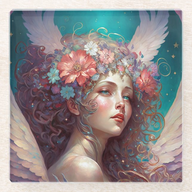 Posavasos De Vidrio Angel Wings Fantasy Art (Anverso)