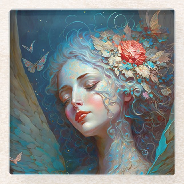 Posavasos De Vidrio Angel Wings Fantasy Art Glass Coaster (Anverso)
