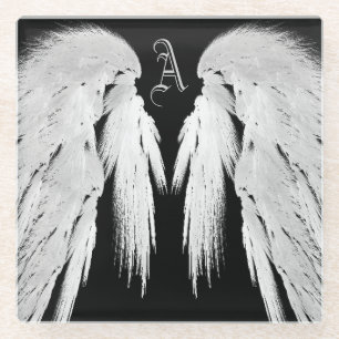 Posavasos De Vidrio ANGEL WINGS Personalizado Negro Monograma