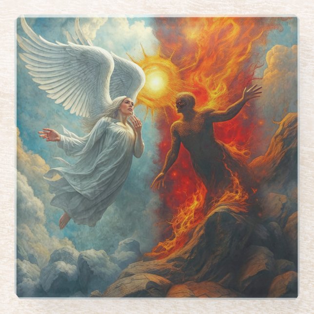 POSAVASOS DE VIDRIO ÁNGEL Y DIABLO (Anverso)