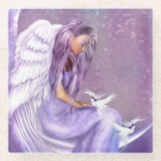 Posavasos De Vidrio Ángel y palomas (Anverso)