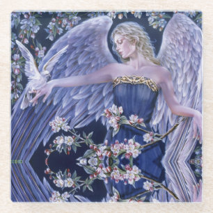 Posavasos De Vidrio Ángel y palomas