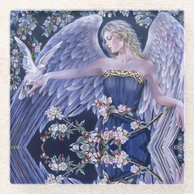 Posavasos De Vidrio Ángel y palomas (Anverso)