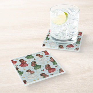 Posavasos De Vidrio Ángeles de Nochebuena Poinsettia