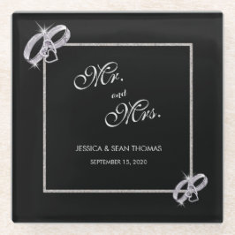 Posavasos De Vidrio Anillos de boda de diamantes elegantes