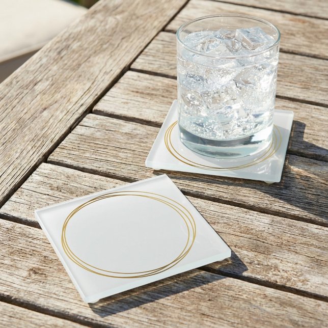 Posavasos De Vidrio Anillos de efecto dorado (Gold effect rings glass coaster)