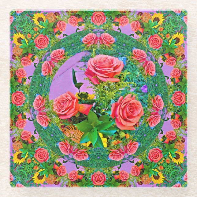 Posavasos De Vidrio Anillos rosas (Anverso)