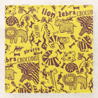 Posavasos De Vidrio Animales africanos: Patrón cultural sin foco.