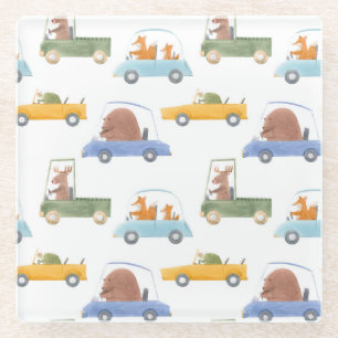 Posavasos De Vidrio Animales bebés: patrón acuático dibujado a mano.