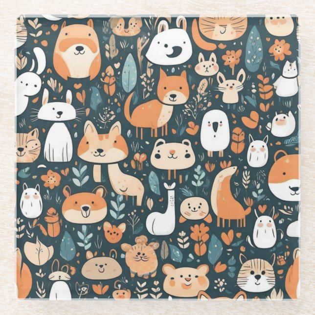 Posavasos De Vidrio Animales bonitos diseño de decoración verde (Anverso)