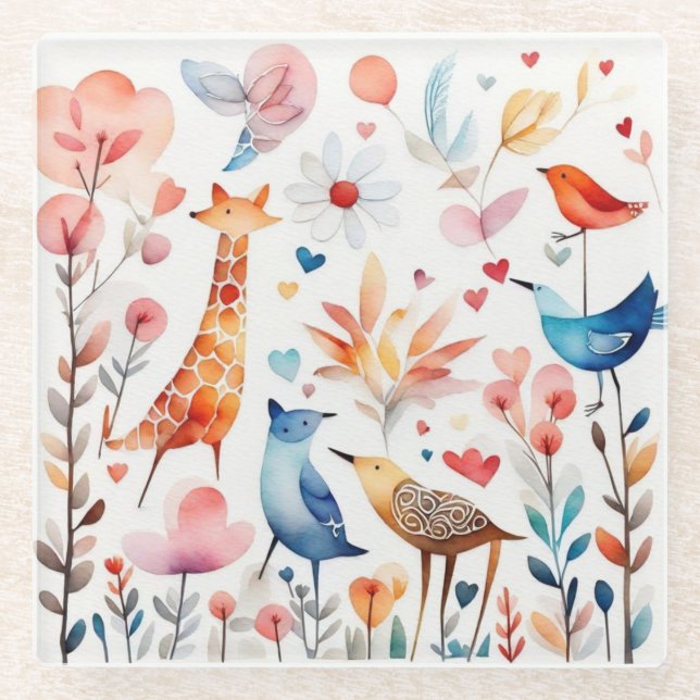 Posavasos De Vidrio Animales curtidos en el jardín (Anverso)