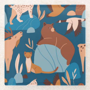 Posavasos De Vidrio Animales de bosque, diseño sin costura.