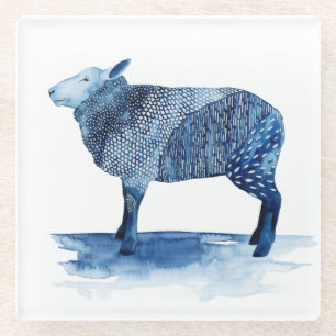 Posavasos De Vidrio Animales de granja azul cobalto - Ovejas