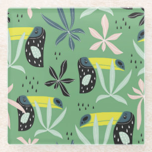 Posavasos De Vidrio Animales de la selva, elementos tropicales, sin co
