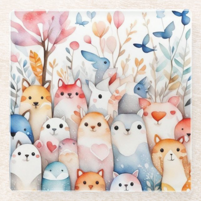 Posavasos De Vidrio Animales florales y bonitos diseños (Anverso)