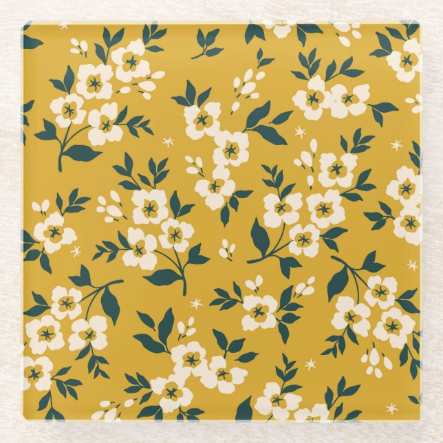 Posavasos De Vidrio Animales forestales, máscaras, patrones de virus. (Anverso)