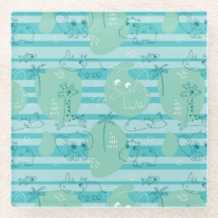 Posavasos De Vidrio Animales lindos que juegan con agua 1