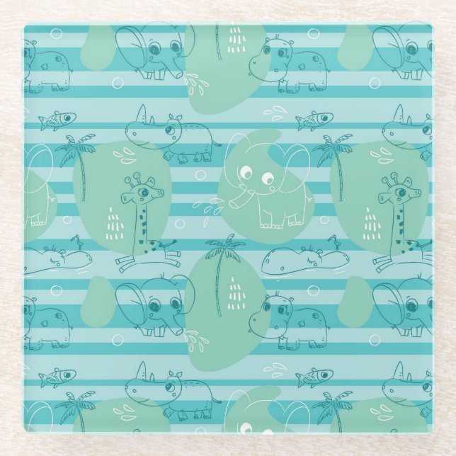 Posavasos De Vidrio Animales lindos que juegan con agua 1 (Anverso)