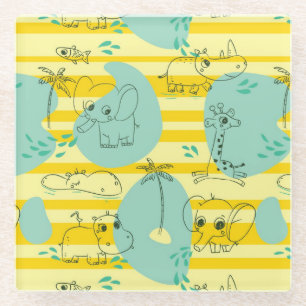 Posavasos De Vidrio Animales lindos que juegan con agua 2