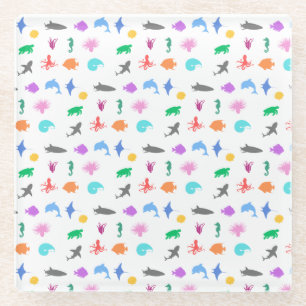 Posavasos De Vidrio Animales marinos con estampado