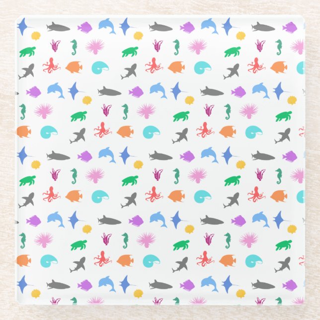 Posavasos De Vidrio Animales marinos con estampado (Anverso)