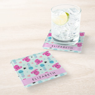 Posavasos De Vidrio Animales marinos, pulpo, medusas, corazón, tu nomb