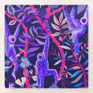 Posavasos De Vidrio Animales tropicales: patrón de monos azules.