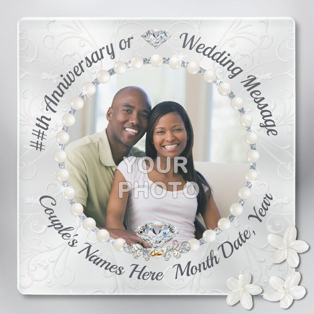 Posavasos De Vidrio Aniversario de la estrena de fotos de Bodas (Anniversary Coasters. Diamond themed wedding gifts. Photo anniversary gifts. Cheap anniversary gifts)