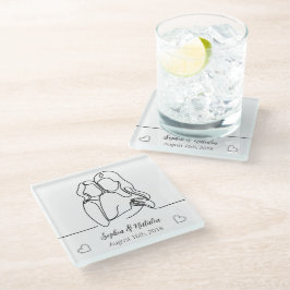 Posavasos De Vidrio Aniversario de Lesbianas Elegante Línea Personaliz