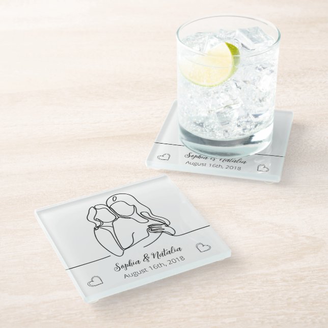 Posavasos De Vidrio Aniversario de Lesbianas Elegante Línea Personaliz (Angular)