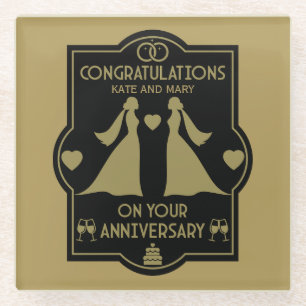 Posavasos De Vidrio Aniversario del Boda de Chicas gay