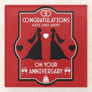 Posavasos De Vidrio Aniversario del Boda de Chicas gay