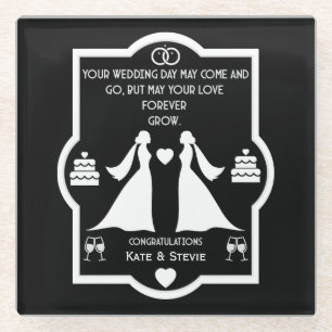 Posavasos De Vidrio Aniversario del Boda de Chicas gay