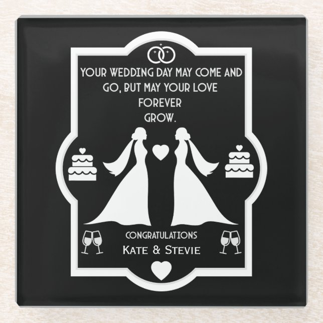 Posavasos De Vidrio Aniversario del Boda de Chicas gay (Anverso)