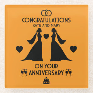 Posavasos De Vidrio Aniversario del Boda de Chicas gay