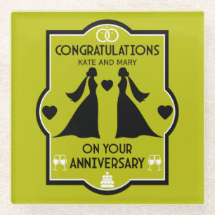 Posavasos De Vidrio Aniversario del Boda de Chicas gay