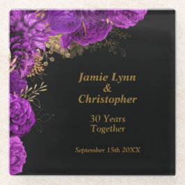Posavasos De Vidrio Aniversario del Boda personalizado Morado Floral